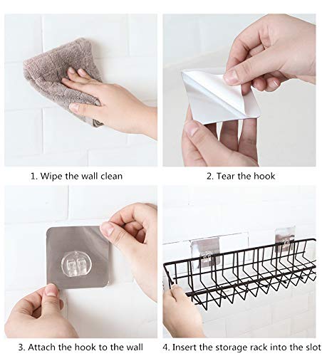 Dayish Multipurpose Storage Rack Kitchen Wall-Mount Seasoning Rack with 6 Hook Spoon Holder, Self-Adhesive Bathroom Storage Organizing Shelves Basket (Black) 3