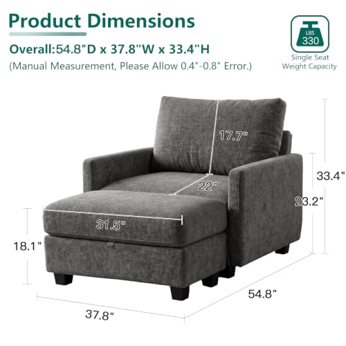 Image of Single Sofa with Storage Ottoman, 38 inch Modern Couch for Living Room
