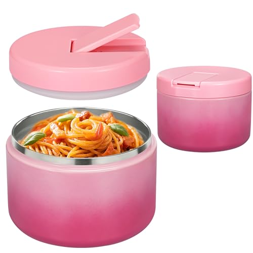 Image of Pawtong 12oz Insulated Vacuum Food Jar with Buckle Lid Wide Mouth Soup Thermo for Hot Food Kids Leakproof Stainless Steel Lunch Container (Gradient Pink, 12OZ)