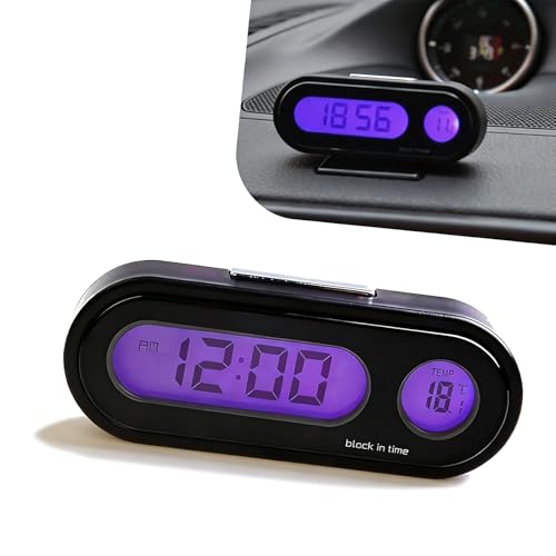Fiknonk 1PC Car Dashboard Digital Clock with Temperature Display Blue Backlight LED Adjustable Angle 12/24H Format Small Digital Clock for Car Dash Universal for Most Cars(Black)