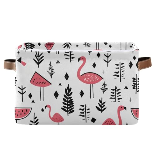 PaChyLuu Flamingos Storage Basket Bin Canvas Fabric Organizer Toys Basket with Handles for Home Office Nursery, Clothes, Gifts, 1 Pcs