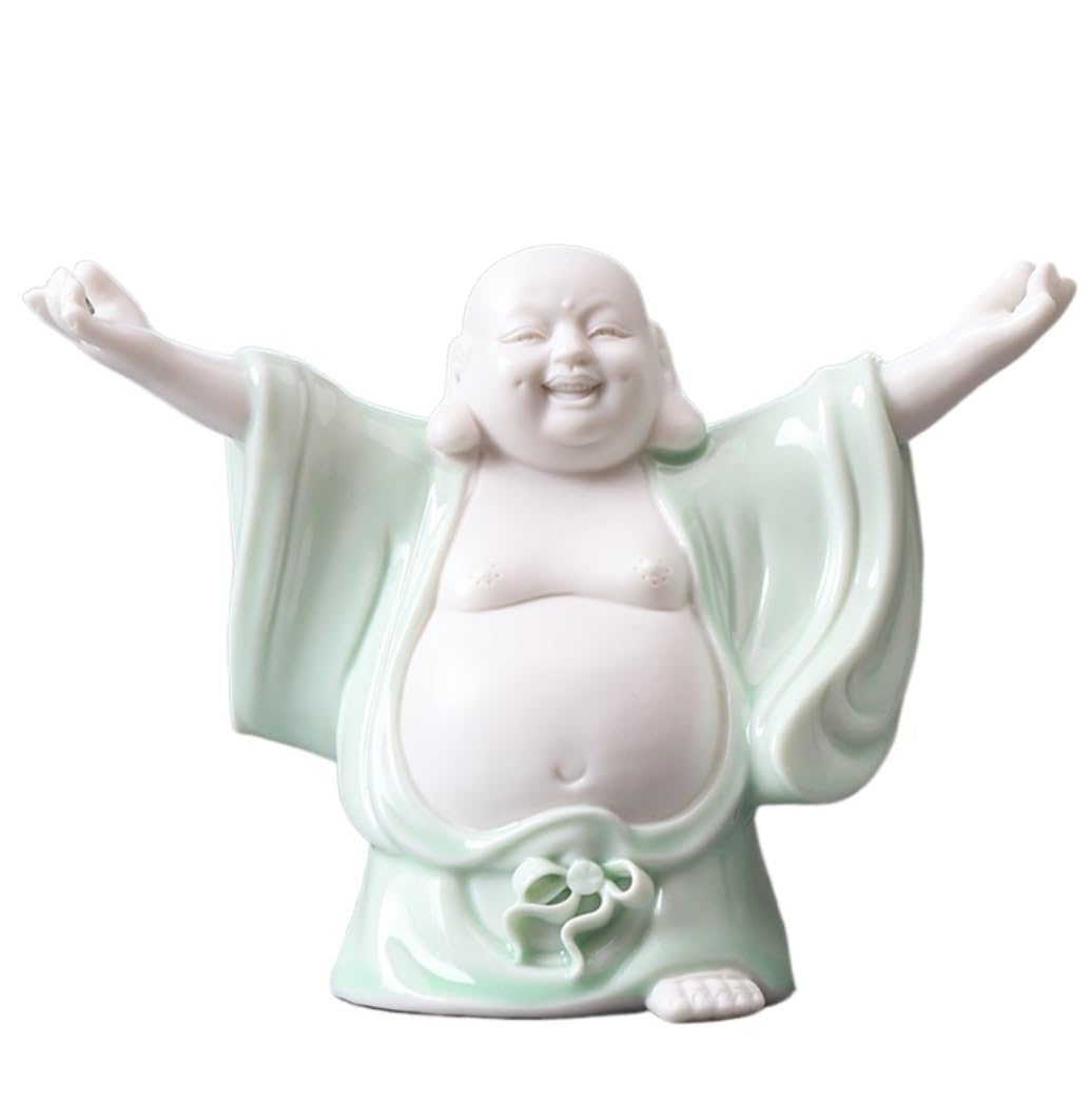 GAOJUNAN Buddha Statue,Zen Altars, Small Laughing Buddha Statues Sculptures Ceramic Statue Home Decor Car Ornament Desk Shelf Decoration