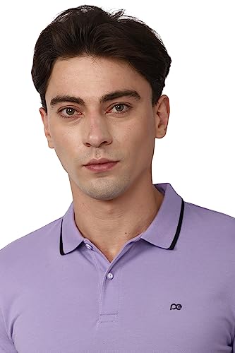 Image of Peter England Men's Snug Fit Solid Polo T-Shirt with Coloured Collar Tipping| Cotton Rich| Premium Pique Weave