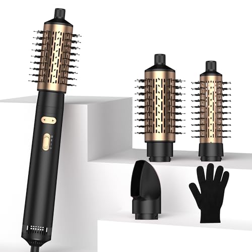 3 in 1 Rotating Hair Dryer Brush,Negative Ionic Professional Brush Blow Dryer with Detachable Brush(2' & 1.5'),3 Heats and 2 Speeds Rotating Hot Air Brush for Curling,Straight,Drying