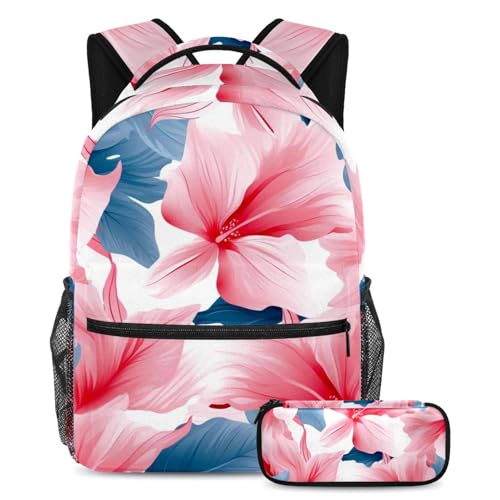 Sac à dos d'école floral 2 pièces avec grande capacité et sa trousse assortie pour adolescents