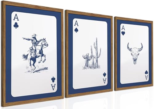 Western Wall Art Set of 3, Blue Cowboy Wall Decor