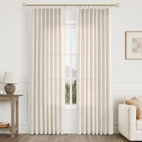 Aersas Natural Pinch Pleat Linen Curtains 82 Inch Length 2 Panels Set for Bedroom Dining Room Semi Sheer Linen Boho Farmhouse Neutral Window Curtains for Living Room Nursery Natural Cream 50x82