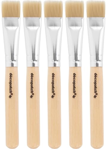 Décopatch Seiden-Borstenpinsel Nr. 5, 5er Set Breite 1cm Länge 9cm Holzgriff Metallfassung Echthaar Malpinsel Kunstpinsel DIY Malen Zeichnen