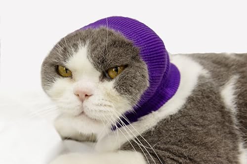 Image of 2 Pack Cat Ear Wrap,Cat Hematoma Ear Wrap Anxiety Relief - Noise Canceling for Fireworks, Thunderstorms, Pet Grooming & Force Drying (Purple S)