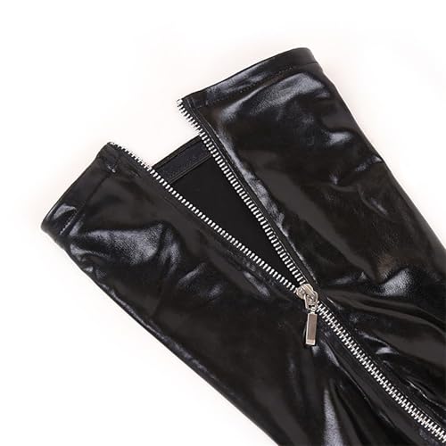 Kutocesy Leder Overknee Socken Mit Reißverschluss Oberschenkelhohe Slim Strümpfe Für Cosplay Latex Leggings Damen Stockings Bondage Dessous Fetish (M)