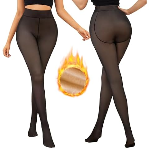 Justay 2 Pairs Fleece Lined Tights Winter Thermal Fake Translucent Fleece Sheer Leggings Black Warm Thick Tights for Women Cover