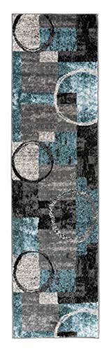 Rugshop Contemporary Abstract Circle Design Soft Runner Rug 2' X 7'2" Gray #TOP1