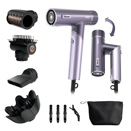 Shark SpeedStyle Pro Flex Hair Dryer High Performance High-Velocity Hair-Dryer w/ 4 Styling Attachments Lightweight Ionic No Heat Damage Folding Handle for All Hair Types Lilac Frost HD543PLUK