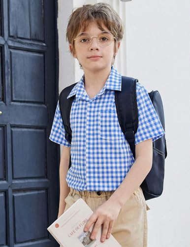 Image of Arshiner Boys Short Sleeve Dress Shirts Solid Button Down Shirts | formal Uniform School Shirt, for 4-12 Years, Hidden Buttons, with Chest Pocket, Regular Fit, Summer Tee top for Kids