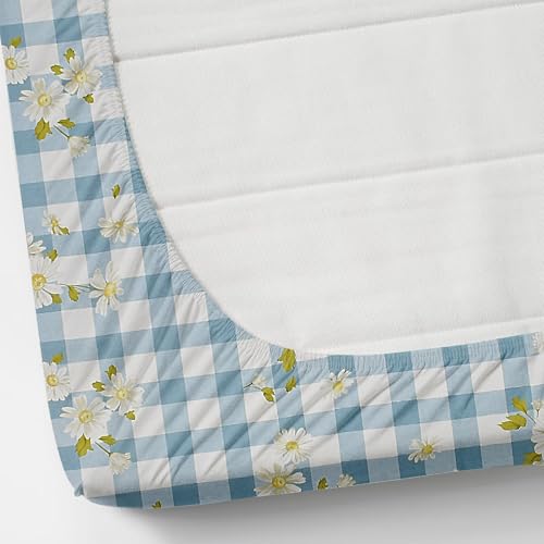 Image of VOMZER King Size (72x78) 300 TC Soft Cotton Feel Microfiber All Around Elastic Fitted Double Bedsheet with 2 Pillow Covers | Blue Check