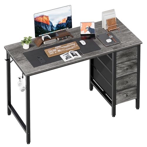 Lufeiya 47 inch Computer Desk with 4 Fabric Drawers, Writing Work Study Desk for Home Office Bedroom, Modern Simple Student PC Desks, Gray