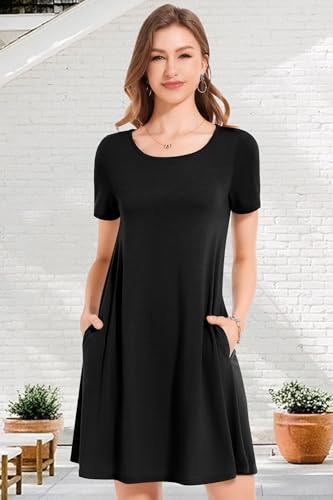 Image of JOLIGAL Summer Dresses for Women Casual Short Sleeve Sundress Scoop Neck Beach T Shirt Dress with Pockets 2026