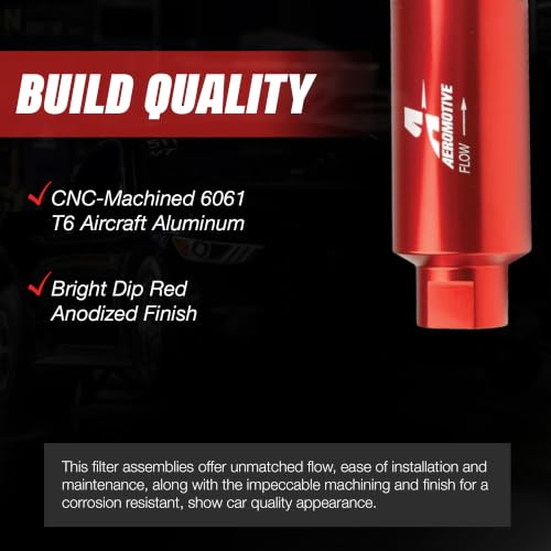 Image of Aeromotive 100 Micron Inline Fuel Filter - ORB-10 Ports, Stainless Steel Element, Red Billet Aluminum Housing, Universal Gas & Diesel, Compact Size - 12304