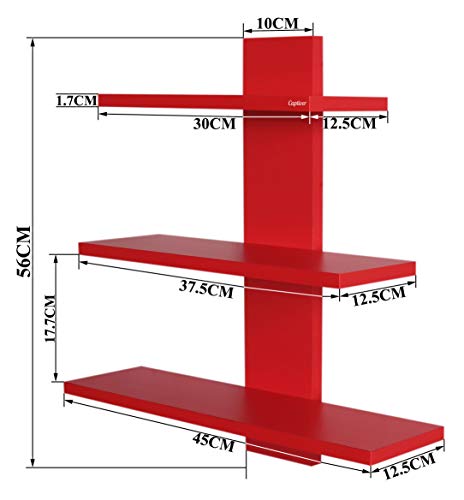 Image of Captiver Engineered Wood Wall Mounted Decorative Shelf Racks Tier 3 (Matte, Red) II Home Decor Living Room Bedroom Kitchen Hall Office Tv Side Organiser