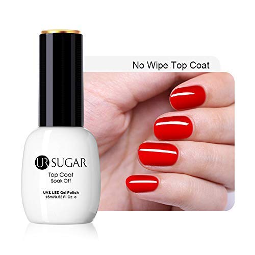 UR SUGAR 15ml Base and No Wipe Top Coat Set for UV LED Gel Nail Polish LED Nail Lamp Big Capacity New Upgraded Formula Long-Lasting Shiny Finish