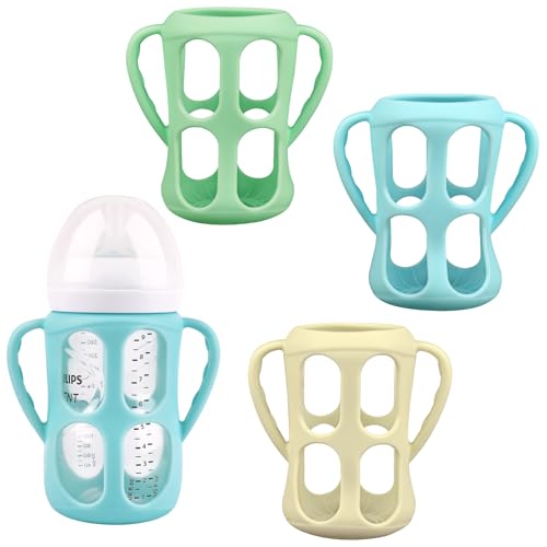 Image of 3 Pack Baby Bottle Handles for Philips Avent Natural Baby Bottles, Baby Bottle Holder with Easy Grip Handles (Blue+Yellow+Green)