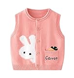 warmstraw Baby Girs' Sweater Vest Cotton Knit Vest Infant Girls Soft Outerwear Sleeveless Waistcoat Cardigan Rabbit Pink 3-6 Months