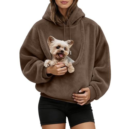 Sudadera con capucha para llevar gatos de color marrón talla M de forro polar