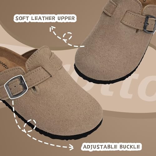 Image of Torotto Kids Suede Clogs Cork Footbed Toddler Slippers with Arch Support & Adjustable Straps for Boys Girls Indoor & Outdoor