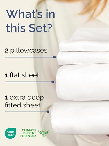 Image of Extra Deep Twin Sheet Set - 4 Piece Breathable and Cooling Sheets - Hotel Luxury Bedding for Women, Men, Kids & Teens - Easy & Secure Fit - Soft and Wrinkle Free - Extra Deep Pockets - Antique White