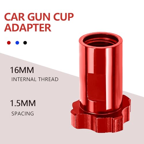 Image of Hovom Car Spray Gun Cup Adapter, 16mm Thread 1.5mm Pitch Master Elite Paint System MPS Female Adapter, Spray Gun Paint Cup Adapter Fits PRO-33, PRO-44, PRO-88 HVLP Spray Guns (Red+Internal Thread)