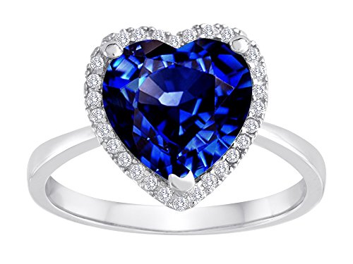 Star K Heart Shape Simulated Sapphire Halo Ring Sterling Silver Size 5 #TOP29