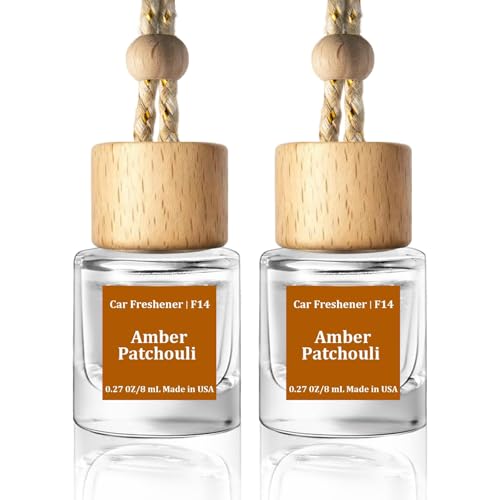 Image of C Classy Hanging Car Air Freshener 2 Pack, Amber Patchouli Essential Oil Diffuser, Long-Lasting Fragrance, Cute Glass Bottle Car Accessories for Women & Men, Made in USA
