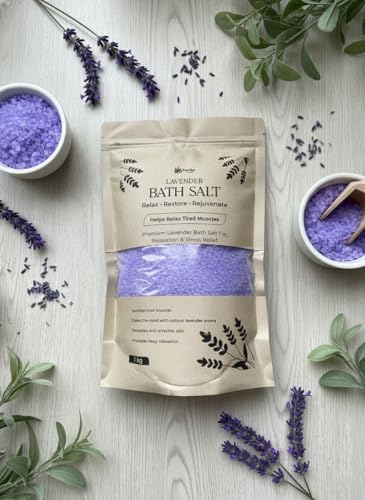 Image of Lavender Bath Salt - 1kg Bulk Pack | Pure Epsom & Sea Salt with Lavender Essential Oil | Stress Relief & Muscle Recovery Soak | Natural Aromatherapy for Better Sleep & Soft Skin | Ideal for Foot & Body Spa