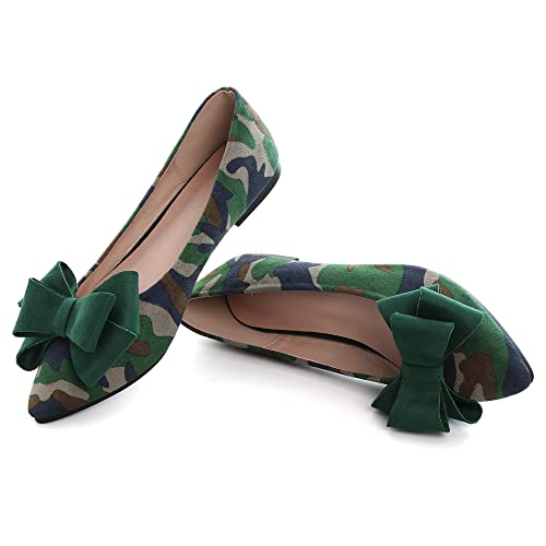 Image of SAILING LU Womens Bowknot Ballet Flats Pointy Toe Suede