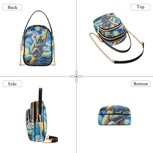Women Shoulder Handbag Cartoon Phone Bags with Chain Strap Quilted Zipper Crossbody Bowler Bag Cute Koala Bear Starry Night4
