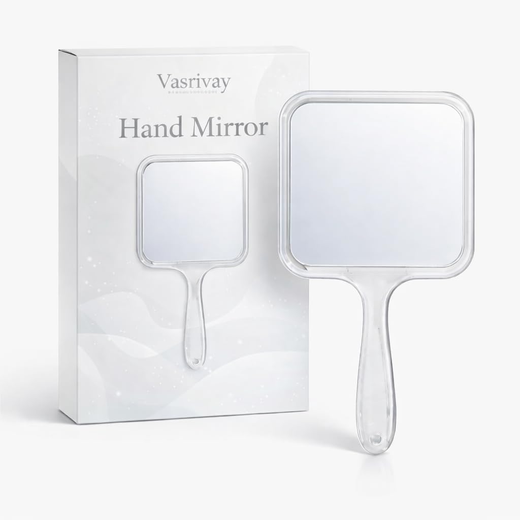Mirror with Handle Dual Sided 1X/10X Handheld Portable Makeup Magnifying Vanity & Travel Cosmetic Mirror | Precise Tweezing, Eyebrows, Contact Lens & Grooming (Trasparent)-image-45