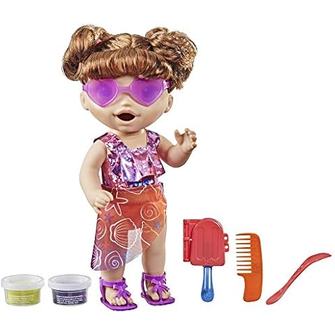 Baby Alive Sunshine Snacks Doll, Eats and Poops, Summer-Themed Waterplay Baby Doll, Ice Pop Mold, Toy for Kids Ages 3 and Up, Brown Hair Cover