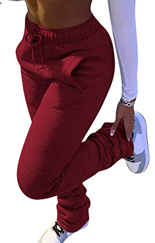 Lucuna Womens Sweatpants Elastic Waisted Active Joggers Pants Sherpa Lined Fleece Athletic Trousers with Pockets