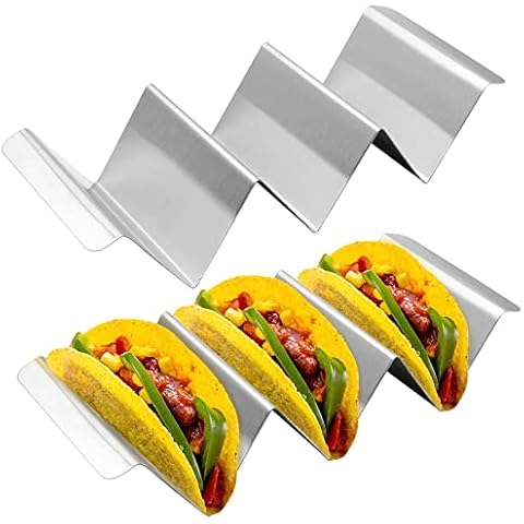 JJYHEHOT Taco Holder Stand, Set of 2 Wave Shaped Stainless Steel Taco Rack, Taco Truck Tray Holds Up to 3 Tacos for Restaurant and Home Use Cover