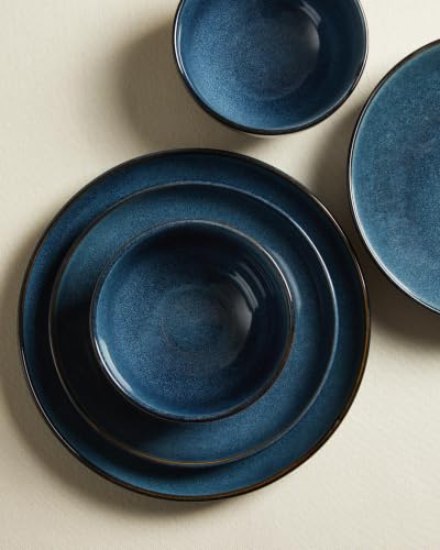 Image of Pokini Stoneware Dinnerware Sets for 4, 16pcs Plates and Bowls Sets Dishes | Reactive Glaze Ceramic Dish Set, Microwave & Dishwasher Safe, Highly Chip and Crack Resistant Dishware sets, Starry Blue