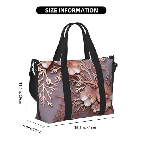 Sports Gym Bag for Women Men Travel Duffel Bag Tote Weekender Bag Carry on Overnight Bag for Travel Swimming Fitness Workout Sports Rose gold elegant decorative floral Duffle Bag2