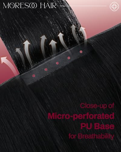 Image of Moresoo Butterfly Weft Hair Extensions Human Hair, Invisible Genius Weft, #1 Jet Black 24 Inch 100g, Add Volume, OVO PU Hole, Straight Soft Remy Hair, Simple Installation