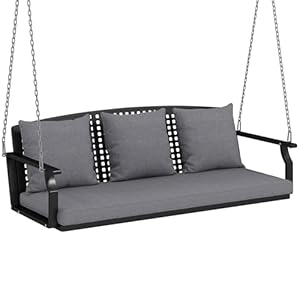 Outsunny Hängebank, 3-Sitzer Schaukelbank mit 3 Rückenkissen, Gartenschaukel aus Stahl zum Aufhängen, bis 360 kg Belastbar, für Balkon, Terrasse, Grau, 154 x 66 x 51 cm