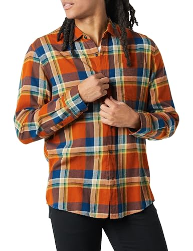 Amazon Essentials Men's Long-Sleeve Flannel Shirt (Available in Big & Tall), Blue Rust Orange Plaid, Large