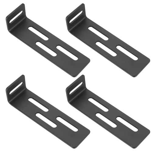 4 Pzs Escuadras Metalicas, Soportes de ángulo Ajustables con 4 Ranuras, Soportes de Fijación Escuadras en Forma L para Muebles Madera, 90 Grados Conectores de Esquina, Negro, 150x40x45 mm