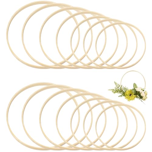 14 piezas (16-22 cm) Anillos de bambú, aros de madera, corona de bambú para hacer una decoración de corona de boda y manualidades de pared