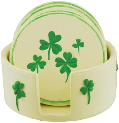 Green Clover Leaf Leaves Flower Coaster Set, St Patrick's Irish
