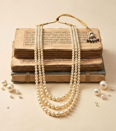 Image of Mansiyaorange Long Triple Layered Pearl Necklace for Women Fashion Statement Jewelry Set