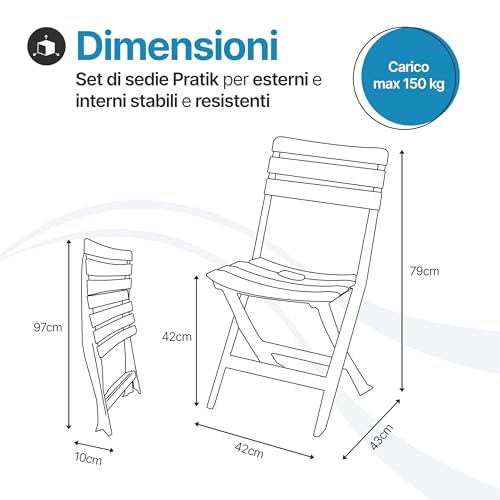 Tomaino- Sedia pieghevole da esterno in plastica - Set di 4 sedie portatili per uso esterno e interno, giardino, balcone, campeggio- Pratik - (nero) - 2