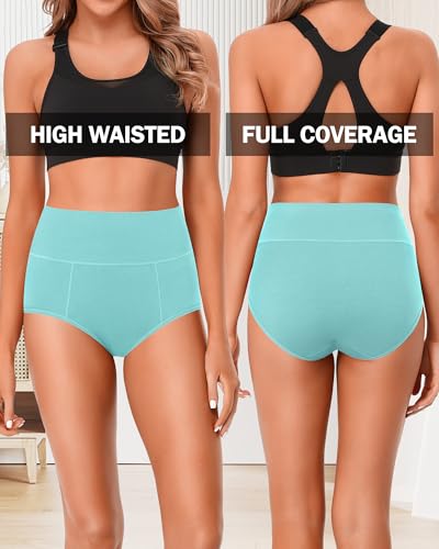 ASIMOON High Waisted Cotton Underwear for Women Plus Size Slight Tummy Control Full Coverage Panties Briefs Ladies Pack3
